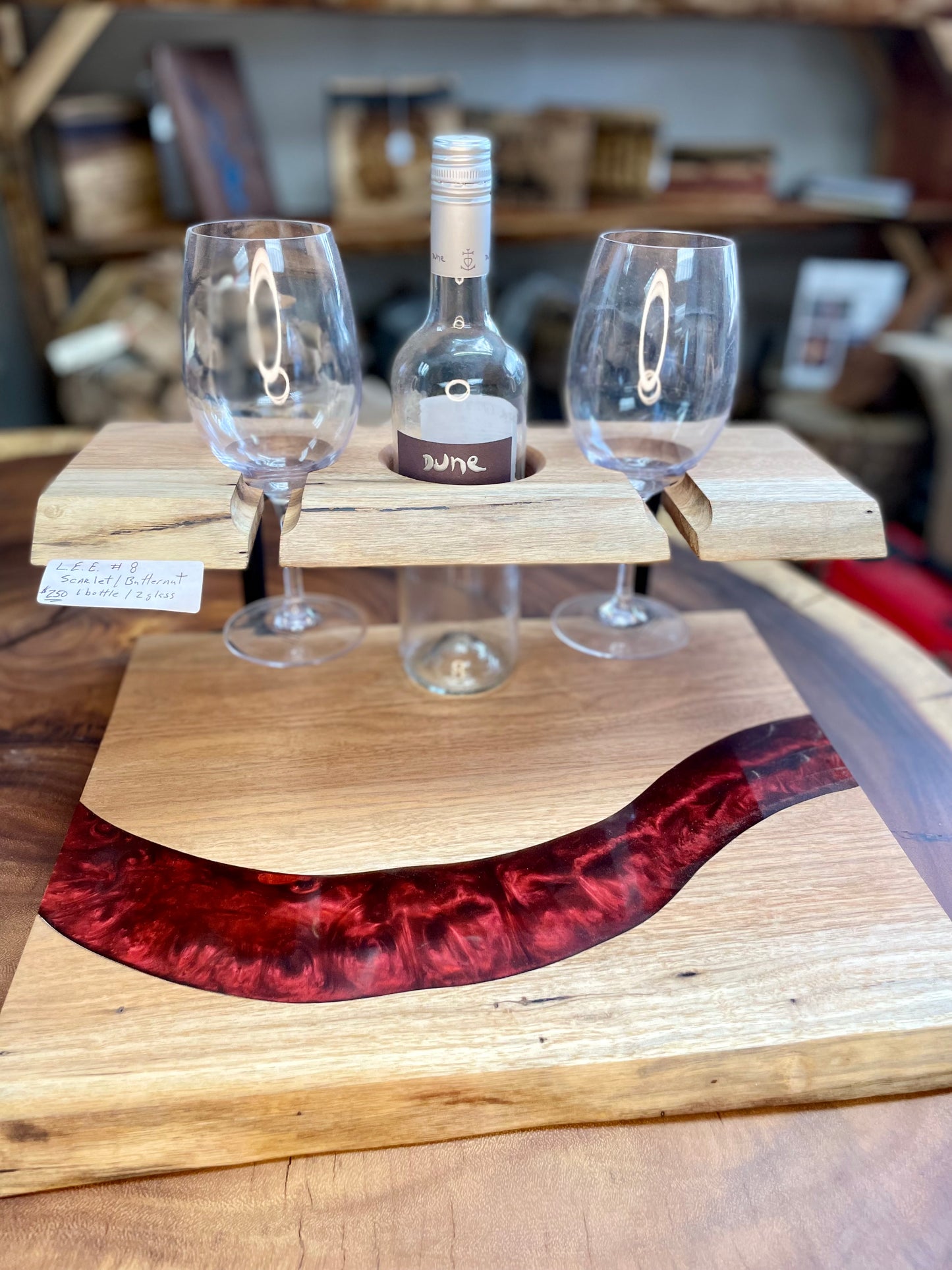 Scarlet/Butternut Wine and Glass Holder- Live Edge Exclusive