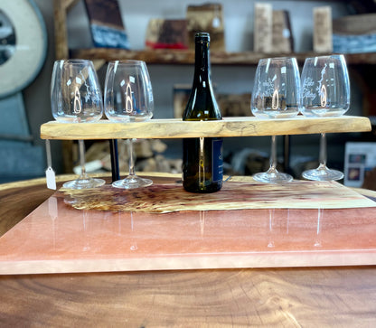 Rose/Box Elder Wine and Glass Holder- Live Edge Exclusive