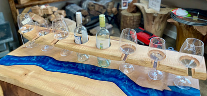 Blue/ Maple Wine and Glass Holder- Live Edge Exclusive