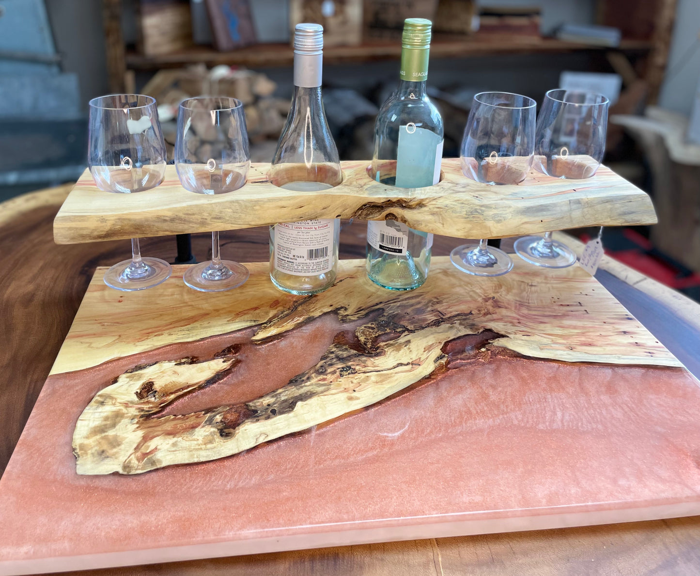 Rose/Box Elder Wine and Glass Holder- Live Edge Exclusive