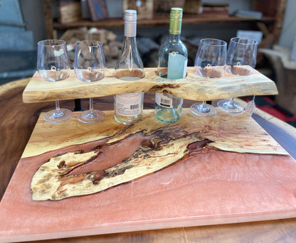 Rose/Box Elder Wine and Glass Holder- Live Edge Exclusive