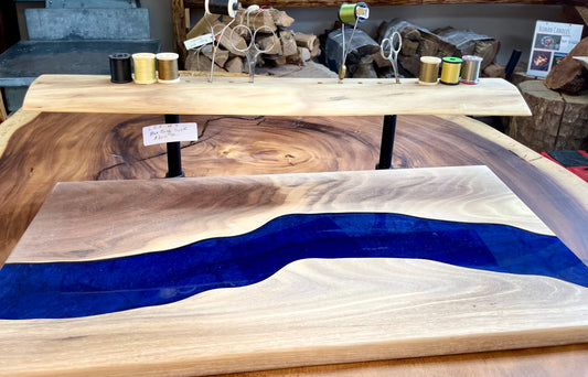 Blue Tying Desk Wine and Glass Holder- Live Edge Exclusive